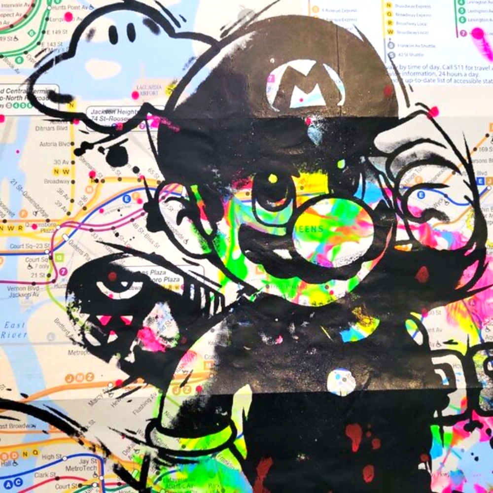 Super Mario Unique Handpainted Acrylic Art on a NYC Subway Map - Picture 5 of 6